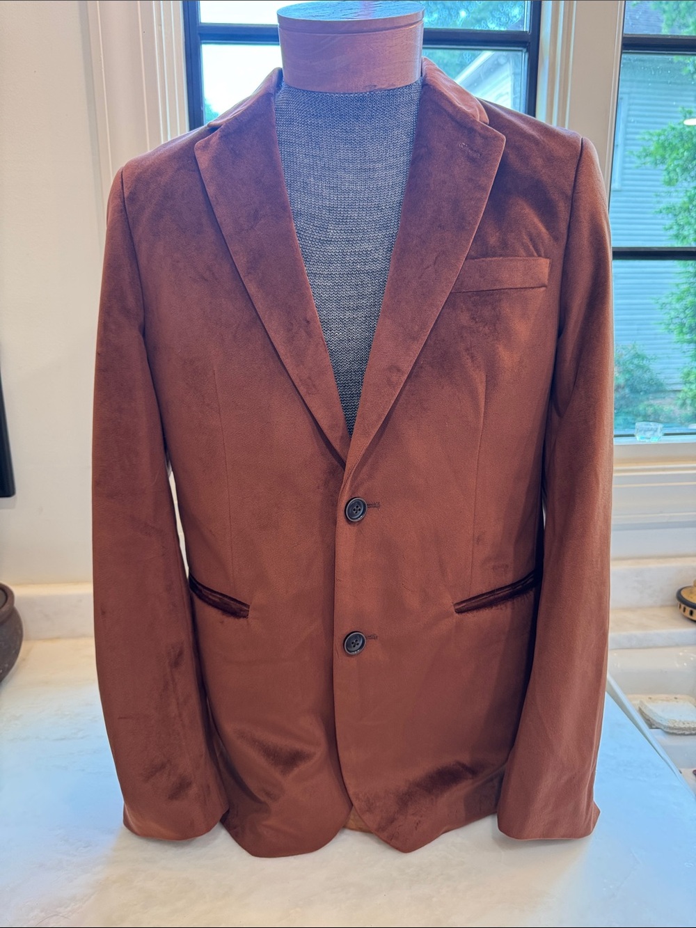 Soul of London Brown Velvet Blazer - Slim Fit